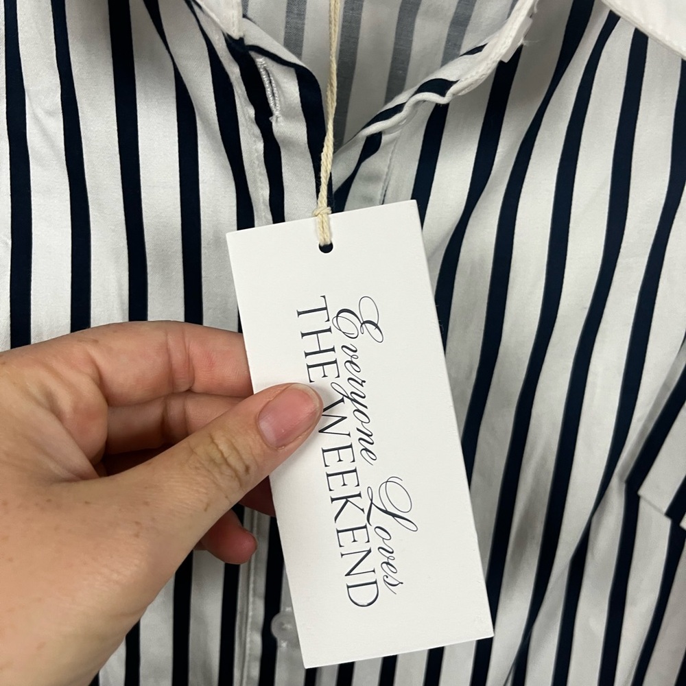 Everyone Loves The Weekend‎ NWT Kat Jamieson Navy Striped Shirtdress- Size M - Picture 7 of 10